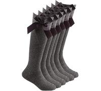 House of Velours Girls Knee High School Cotton Socks with Fluffy Ribbons Bow Back to School Sock's Uniform Party Comfort Fit Socks Stocking Girls Knee High (UK, Age, 7 Years, 10 Years, Regular, Grey)