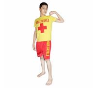 House of Velours Kids Boys Lifeguard T-Shirt and Short Set Beach Bay Life Saver Children School Fancy Dress Party (Yellow & Red, 10-11 Years)