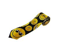 House of Velours® MEN’S LUXURY Polyester Casual Satin Neck Tie Plain Stripped Printed Wedding School Formal Halloween Fancy Dress Party Ties (Black Yellow Smiley Face Printed)