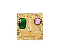 House of Vincent The Fool Brooch 18 ct. Goldplated Brass VJ098-UOG - Woman - Brass Gold/Green