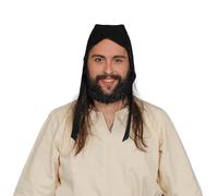 House of Warfare Handcrafted Genuine Leather Peasant’s Cap - Medieval Hood | Renaissance, LARP & Viking Costume Accessory for Reenactment (Black)