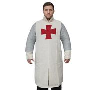 House of Warfare Men's Crusader Tabard Costume - Medieval Knight Renaissance Warrior Tunic, 100% Cotton for LARP, Cosplay (Cut Sleeves - Ecru, Small)