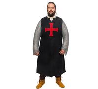 House of Warfare Men's Crusader Tabard Costume - Medieval Knight Renaissance Warrior Tunic, 100% Cotton for LARP, Cosplay, Cut Sleeves - Black, XXL