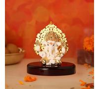 House Of Wemy 24k Gold Plated Ganesh Idol/Murti with Kalpavriksh Tree | Ganpati Statue for Car Dashboard, Office Table, Desk, Hindu Gifting and Home Aesthetic Decoration - Resin 4x3.2x1 Inches (White)