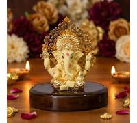 House Of Wemy 24k Gold Plated Ganesh Idol/Murti with Kalpavriksh Tree | Ganpati Statue for Car Dashboard, Office Table,Hindu Gifting and Home Aesthetic Decor- Resin (Yellow) - 4 x 3.2 x 1 Inches