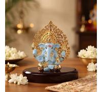 House Of Wemy 24k Gold Plated Ganesh Idol with Kalpavriksh Tree | Ganpati Statue for Car, Office Desk, Home Decor, Hindu Gifts - Resin | 4 x 3.2 x 1 Inches (Blue)