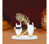 House Of Wemy Lord Krishna Hand Idol with Flute for Home Decor | God Statue for Pooja Room Decoration & Gifting - 7 X 7 Inches White