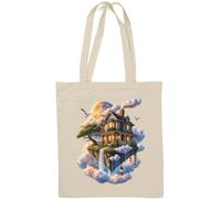 House on Floating Island with Waterfall Natural Cotton Tote Bag White