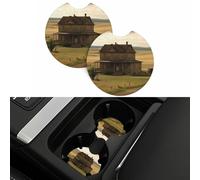 House On The Prairie 2 Pcs Car Cup Holder Coasters, 2.7 Inch Anti-Slip Auto Insert Cup Coaster Universal Neoprene Car Drink Cup Mat Car Interior Accessories for Women Men