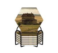 House on The Prairie Coasters for Drinks,Absorbent Ceramic Coasters Set of 6 with Cork Base,Funny Cup Beverage Coaster with Holder Drink Coaster Cup Mat Pad for Tabletop Protection