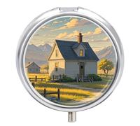 House on The Prairie Pill Case Pill Box with 3 Compartments | Round Travel Pill Organizer Portable Pill Container for Pocket Purse Women Men Daily Use Vitamins Supplement Holder