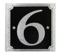 House or Gate Number '6' - Self Adhesive Silver on Black