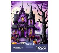 House Pumpkin Bat 1000 Pieces Jigsaw Puzzle Haunted Manor Charm Premium Jigsaw Puzzle Extra-Thick Cardboard Jigsaw Puzzle Collector Mind Relaxation Office Break Travel 38x26cm/1000pcs