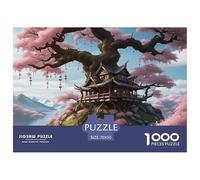 House Puzzle 1000 Pieces for Gatherings, Premium Paper, Educational for Adults Teens The Cottage Under The Cherry Blossom Tree Puzzles, Focus-Training 70x50cm/1000pcs