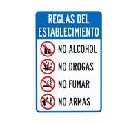 House Rules, No Alcohol No Drugs No Smoking No Weapons Metal Warning Sign for Indoor Outdoor Security, Business Office Home Garden Street Decor 20 x 30 cm