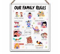 House Rules - Ready to Hanging Family Rules Wood Decor Sign - Home Wall Art Decor - Playroom Decorations for Toddler Bedroom Living Room - B01