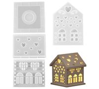 House Shape Silicone Mould, 3D Epoxy Resin Mold, 4-Piece Handicraft Casting Set, Multipurpose Design, Easy Release Feature, Ideal for Candlestick Ornaments Resin Decorations DIY Crafts