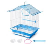 House Shaped Cage, Single Cage Set, Blue | Wooden Perch Included, Carrier, Garden Area Placement, For Small