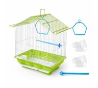 House Shaped Cage, Single Cage Set, Green | Wooden Perch Included, Carrier, Garden Area Placement, For Small