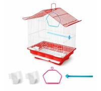 House Shaped Cage, Single Cage Set, Red | Wooden Perch Included, Carrier, Garden Area Placement, For Small