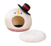 House Shaped Cat Bed, Soft Pet Furniture Snowman Shape with Washable Mat, Cute Cat Kennel for Indoor Winter Travel Car