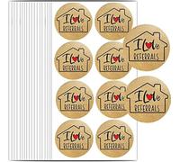 House Shaped I Love Referrals Sticker 1.5" - Natural Brown Kraft Real Estate Agents and Sales Supplies 504 Round Adhesive Labels (Brown）