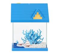 House-Shaped Mini Aquarium With Double Filtration and Led Lighting. Includes Filter Cotton and Filter Media, Making It Ideal for Various Tropical Fish.-Blue