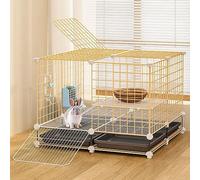 House Shaped Rabbit Cage, Pull Out Tray from Back And Front, DIY Pet Playpen Metal Kennel for 1-2 Cats, Ferret