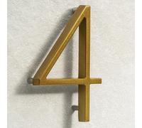 House Signs Direct | Modern Floating 3D Gold Metal House Numbers 5 Inch | Stylish Front Door Numbers with Waterproof Zinc Alloy Finish | Easy Install Door Number Sign for Wall or Gate - Number 4