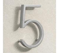 House Signs Direct | Modern Floating 3D Silver Metal House Numbers 5 Inch | Stylish Front Door Numbers with Waterproof Zinc Alloy Finish | Easy Install Door Number Sign for Wall or Gate - Number 5