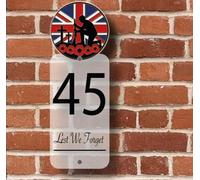 House Signs Direct, Weatherproof Remembrance House Sign, Lest We Forget Design with Union Jack and Soldier, Available in Large (140mm x 350mm) or Small (100mm x 275mm)