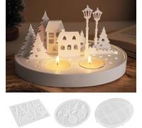 House Silicone Mould, Christmas Village Resin Moulds, Tea Light Candle Holder Mould, Christmas House Tree Candle Holder Plaster Moulds, Christma and Winter Candlestick Decoration for Indoor Use