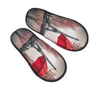 House Slippers Eiffel Tower With Red Umbrella Lightweight Camping Slippers Reusable House Shoes For Ladies Hotel Spa L