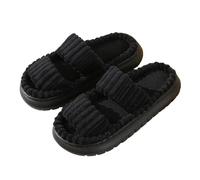 House Slippers Unisex Anti-Slip Indoor Rubber Sliders Memory Foam Warm Winter Platform House Shoes Comfortable Lightweight Double Strap Open Toe Slippers Footwear Black