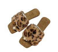 House Slippers Women's Leather Open Slippers Women's Winter Warm Comfortable Sandals Casual Slippers Modern Household Shoes Floor Shoes Peeptoe Sandals Lightweight Flip Flop Plush Slippers, coffee, 5