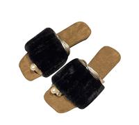 House Slippers Women's Leather Open Slippers Women's Winter Warm Comfortable Sandals Casual Slippers Modern Household Shoes Floor Shoes Peeptoe Sandals Lightweight Flip Flop Plush Slippers, black, 6