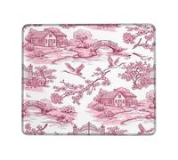 House Small Mouse Pad, Vintage Romantic Bridge Tree Spring Peach Square Rubber Washable Portable Mini Desk Mousepad Desk Decor for Office Home Dorm Laptop Square 8x10 Inch
