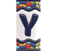 House Tile Numbers, Spanish Ceramic Numbers & Letters Tiles, Church Window Design, Tile Size: 7.5cm x 3.5cm, 3 to 10 Tile Frames (Letter Y)