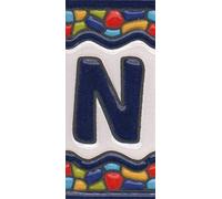 House Tile Numbers, Spanish Ceramic Numbers & Letters Tiles, Church Window Design, Tile Size: 7.5cm x 3.5cm, 3 to 10 Tile Frames (Letter N)