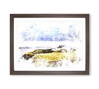 House Upon The Coast Of Dublin Ireland Watercolour Modern Framed Print | A3 Walnut Framed Wall Art | Ready to Hang | Modern Beach Picture | Living Room Bedroom Lounge Office
