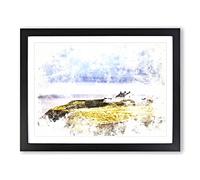 House Upon The Coast Of Dublin Ireland Watercolour Modern Framed Print | A4 Black Framed Wall Art | Ready to Hang | Modern Beach Picture | Living Room Bedroom Lounge Office