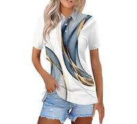 House Warming Gifts Home,Workwear Women's Fashion Casual Lapel Short Sleeve Line Print Shirt Button Up Tops Y2K Clothes Summer Tops Baseball T Shirt Checked Shirts Womens(5-White,S)