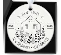 House Warming Gifts New Home 2025 Circle Ceramic New Beginning Memories With Gift Box Ornament for Send Keepsake Decorations Indoor Outdoor for Couples, Women, Colleagues, Teacher Happiness Decor
