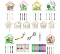 House Windchime for Kids, 12 Pack Wind Chime Craft Kit, DIY Wind Chime Kits Wooden for Girls Boys Spring Garden Outdoor Indoor Hanging Coloring Craft Decorations