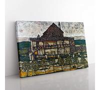 House With Shingle Roof By Egon Schiele Classic Painting Canvas Wall Art Print Ready to Hang, Framed Picture for Living Room Bedroom Home Office Décor, 50x35 cm (20x14 Inch)