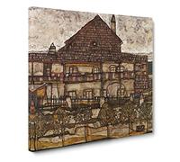 House With Shingle Roof by Egon Schiele Classic Painting Canvas Wall Art Print Ready to Hang, Framed Picture for Living Room Bedroom Home Office Décor, 14x14 Inch (35x35 cm)