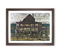 House With Shingle Roof By Egon Schiele Classic Painting Framed Print | A3 Walnut Framed Wall Art | Ready to Hang | Classic Historical Picture | Living Room Bedroom Lounge Office