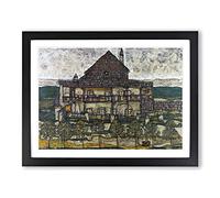 House With Shingle Roof By Egon Schiele Classic Painting Framed Wall Art Print, Ready to Hang Picture for Living Room Bedroom Home Office Décor, Black A4 (34 x 25 cm)