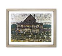 House With Shingle Roof By Egon Schiele Classic Painting Framed Wall Art Print, Ready to Hang Picture for Living Room Bedroom Home Office Décor, Oak A2 (64 x 46 cm)