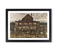 House with Shingle Roof by Egon Schiele Framed Print | A2 Black Framed Wall Art | Ready to Hang | Modern Nature Picture | Living Room Bedroom Lounge Office